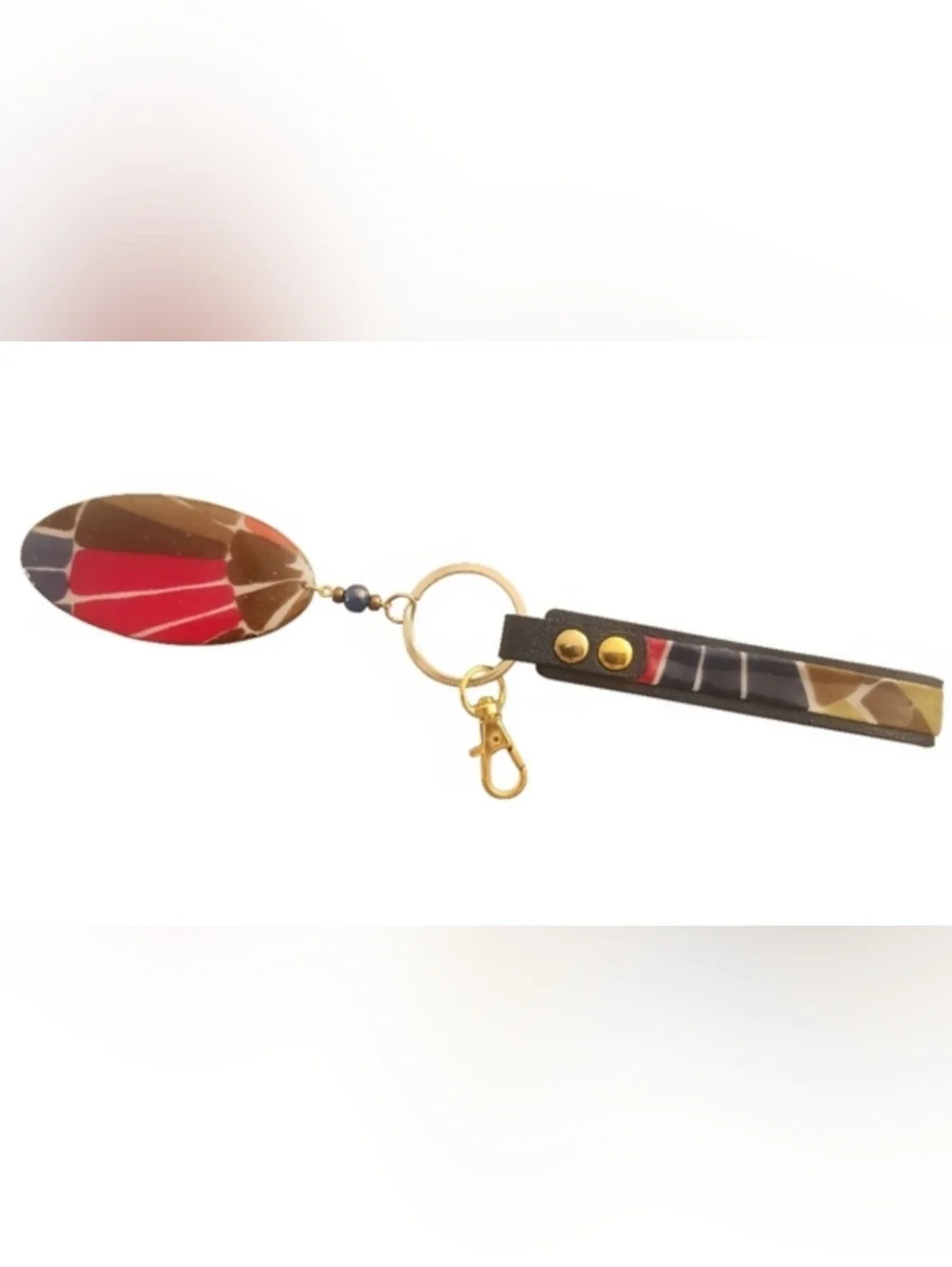 Artisan Fabric-Wrapped Oval Keychain & Wristlet | One-of-a-Kind Accessory
